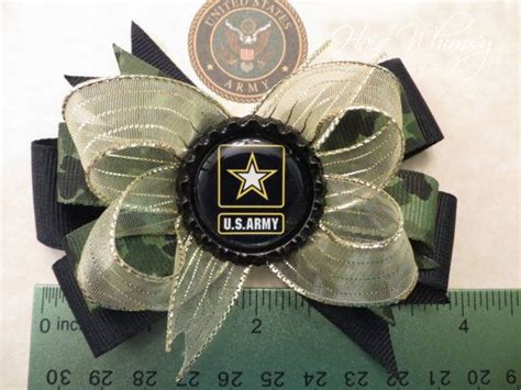 United States Army Military Hair Bow In Black Green Camouflage Gold Military Hair Hair