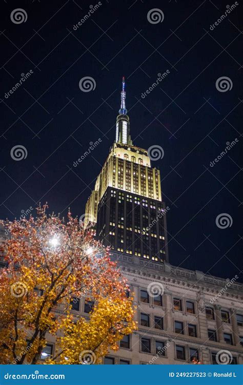 Empire State Building At Night Historical Building New York Editorial