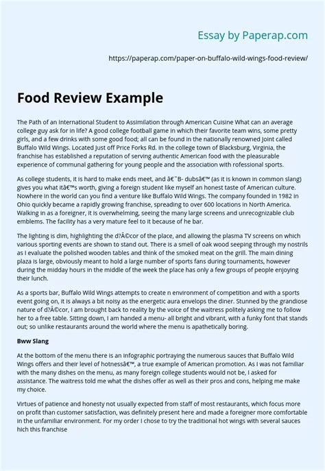 Food Review Example Free Essay Example