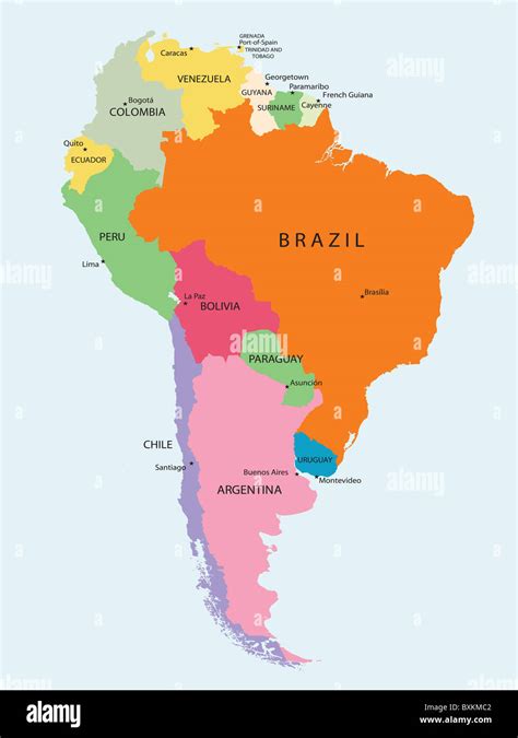 South America Countries Political Map With National Borders Continent