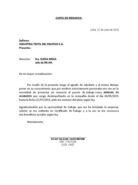 Carta De Renuncia Sa