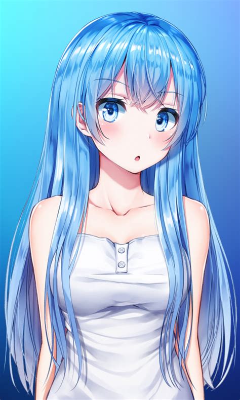 Download Wallpaper 480x800 Blue Hair Anime Girl Cute Original Nokia