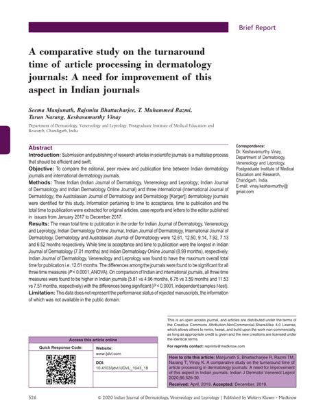 Pdf A Comparative Study On The Turnaround Time Of Article Processing In Dermatology Journals
