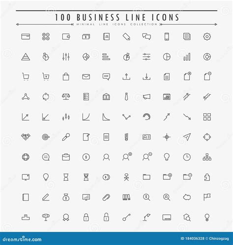 100 Business And Web Minimal Line Icons Collection Stock Vector