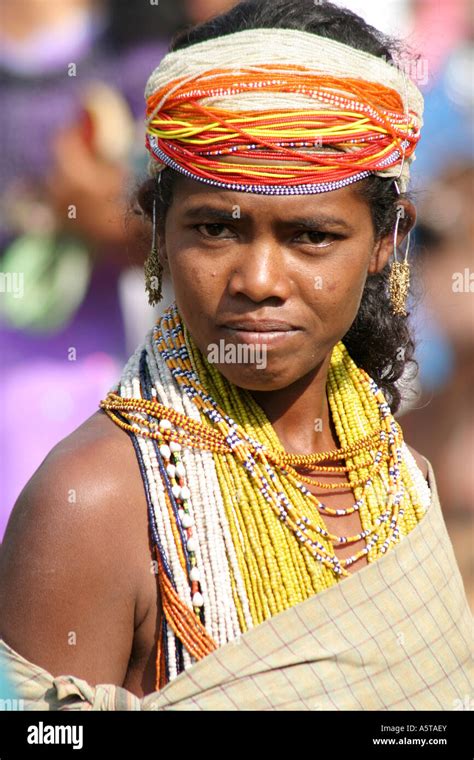 bonda tribal women wearing the traditional beads necklaces and earings of the bonda tribe orissa