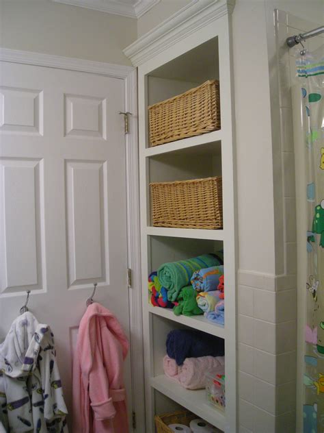 Bathroom shelf unit29 1/8x9 7/8x78 . Kid's bathroom. Replaced the linen closet with open ...