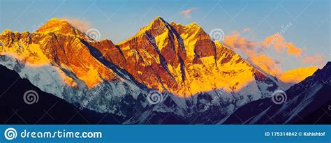 Himalayas At Sunset Nuptse Peaks Everest Lhotse Stock Photo Image