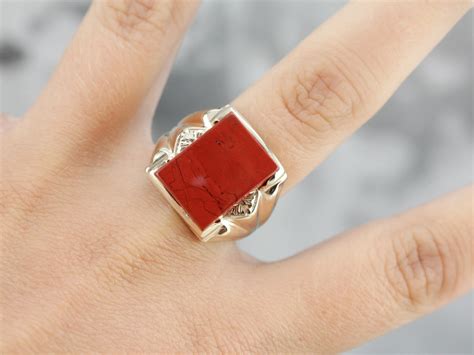 Vintage Red Jasper Mens Ring Retro Era Jasper Ring Etsy