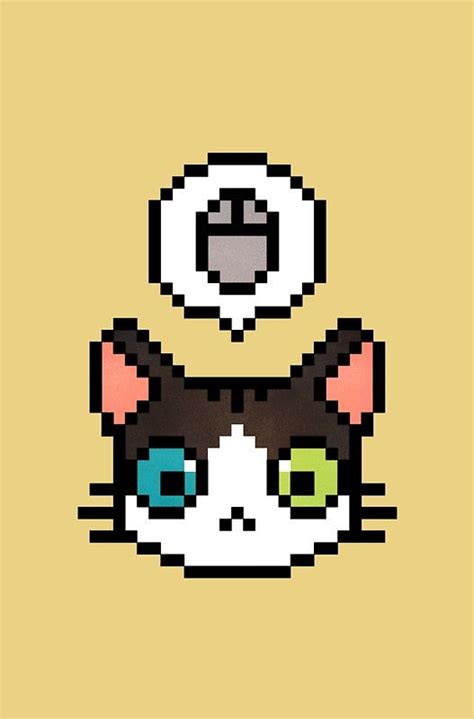 An Image Of A Pixel Art Cat With Green Eyes