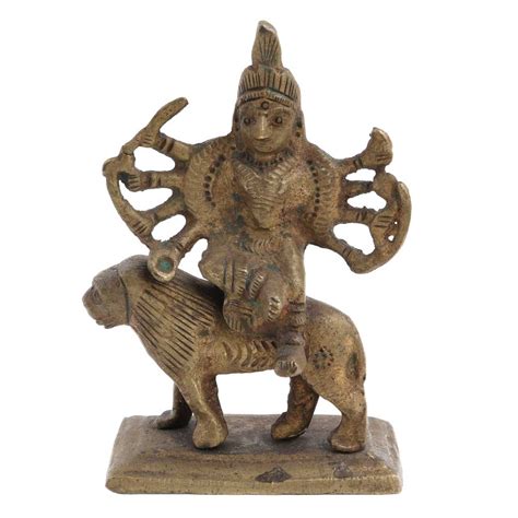 Brass Hindu Goddess Durga Statue On Lion