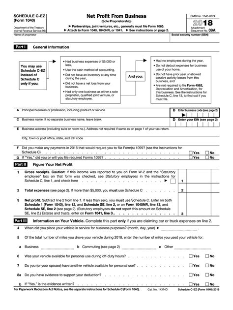 Irs 1040 Schedule C Ez 2018 2022 Fill And Sign Printable Template