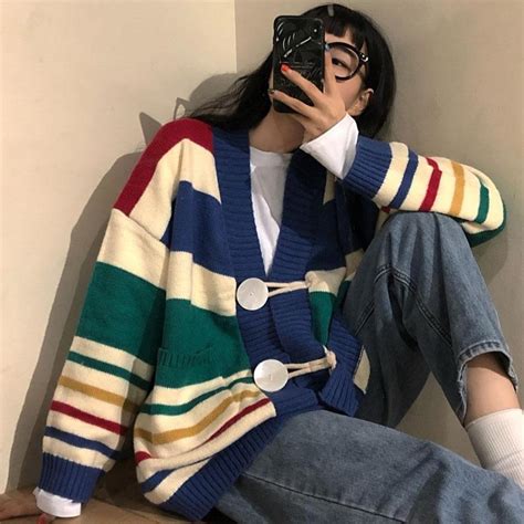 Itgirl Shop Aesthetic Clothing Rainbow Stripes Oversized Knit