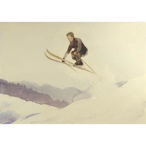 Sports Art Skiing Ski Jumper Wayne Davis Vintage Watercolor 1936