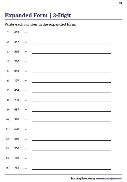 Writing 3 Digit Numbers In Expanded Form Worksheets Expanded Form