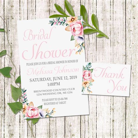 Elegant Floral Bridal Shower With Thanks You Card Digital Etsy