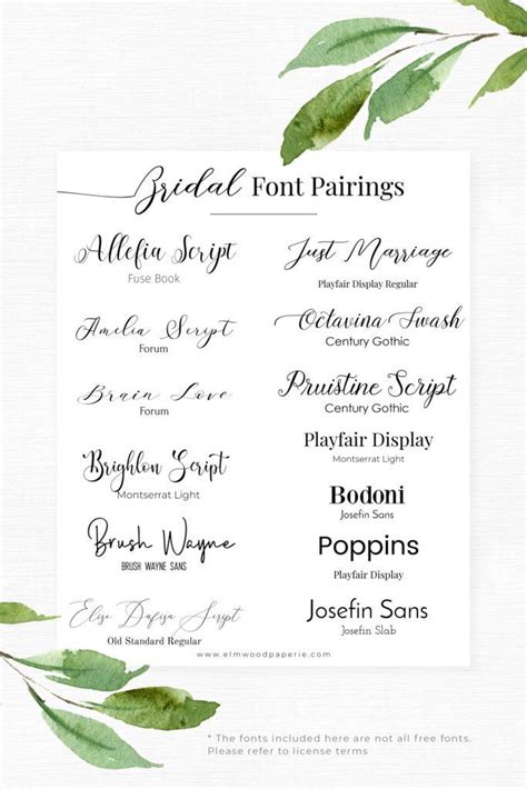 Bridal Font Combinations You Can Use In Corjl In 2020 Wedding