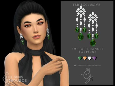 Sims 4 Emerald Dangle Earrings By Glitterberryfly Tsr The Sims Game