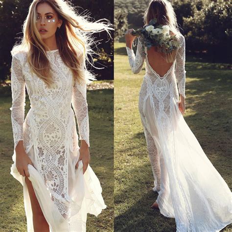 Get the best deals on lace beach wedding dresses. Vintage Lace Mermaid Long Sleeve Wedding Dresses Summer ...