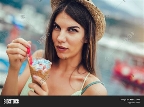 Woman Eating Ice Cream Image And Photo Free Trial Bigstock