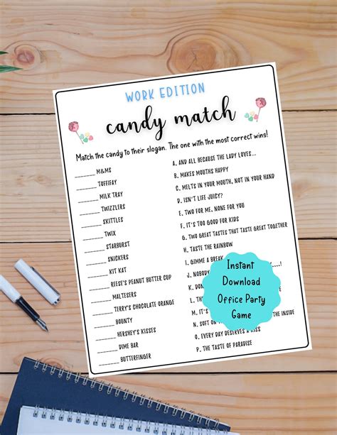 Office Party Printable Candy Match Game Coworker Staff Game Etsy