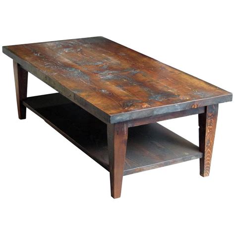Reclaimed Semi Rustic Pine Coffee Table With Bottom Shelf And Tapered