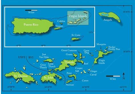 British Bvi And United States Usvi Virgin Islands With Inset