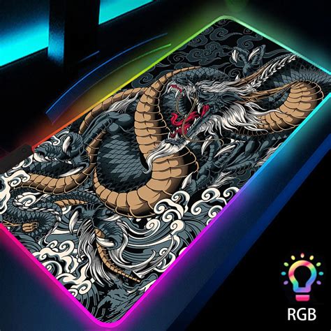 Rgb Dragon Mouse Pad Led Backlit Mat Deskmat Playmat Laptop Japan Anime