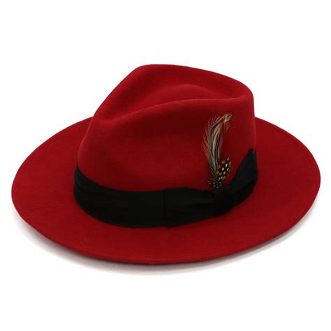 Red W Black Band Premium Wool Fedora Hat Wool Fedora Hat Wool Fedora