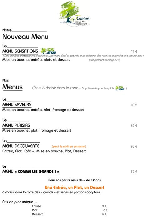 Nos Menus | Le Tronçais