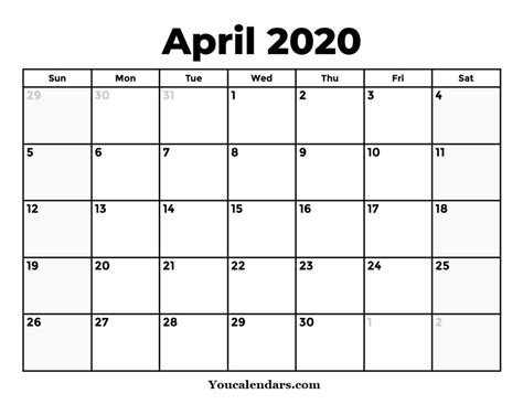 April 2020 Calendar Excel Editable Template You Calendars