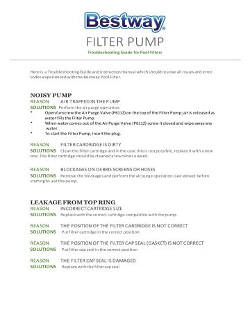 Bestway Pool Filter Pump Owner Manual