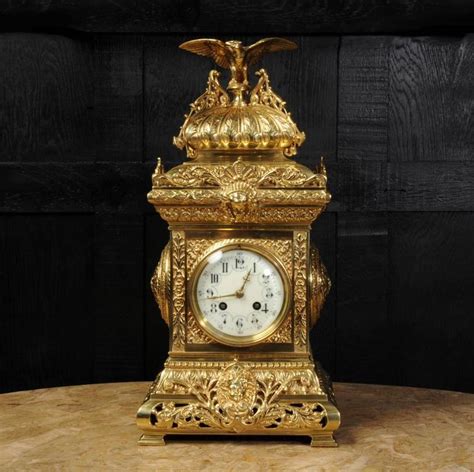 Antique Table Clock French Gilt Bronze By Samuel Marti With Eagle At