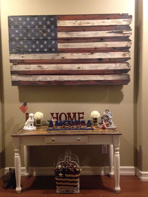 With memorial day so close i was inspired to make something patriotic for a wall on our front porch. American Flag wood art, Happy customer | Wooden american ...