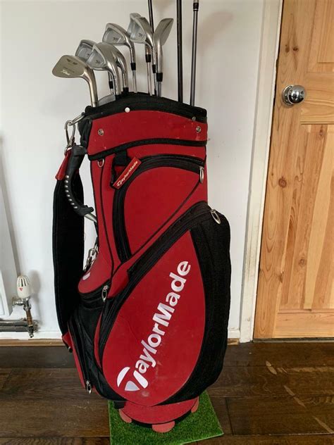 Full Set Of Taylormade Golf Clubs Irons Drivers And Cart Bag In