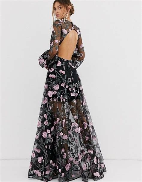 Asos Edition Embroidered Pink Floral Maxi Dress With Open Back Asos
