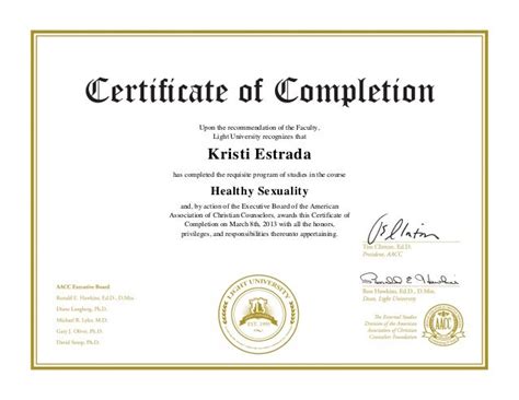Healthy Sex Certificate