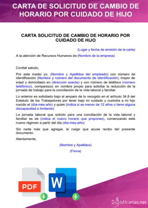 Carta Solicitud Cambio De Horario Kulturaupice
