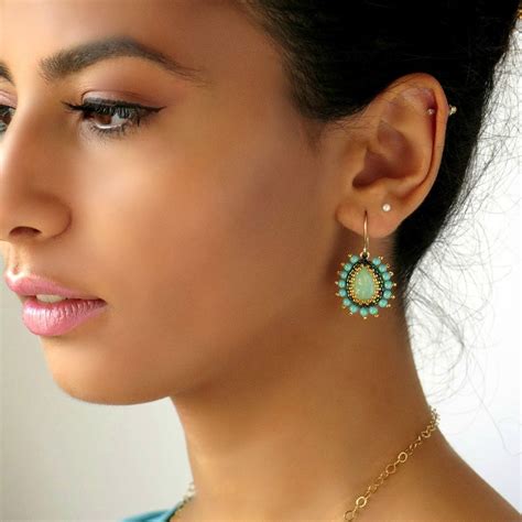 Turquoise Earrings Gold Swarovski Crystal Teardrop Earrings Etsy