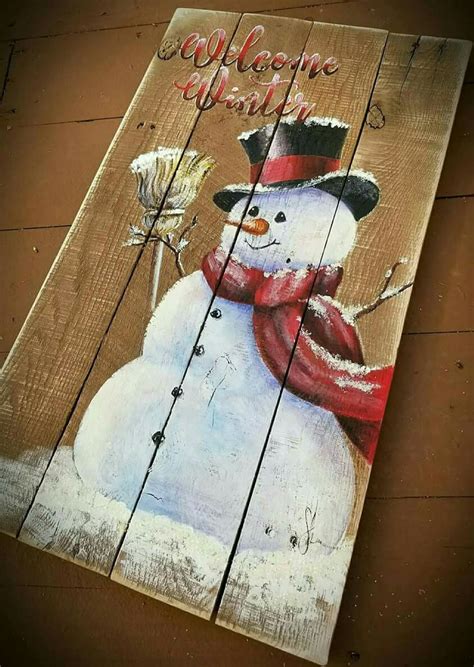 Welcom Winter Snowman Painting On Wood Snowman Christmas Decorations