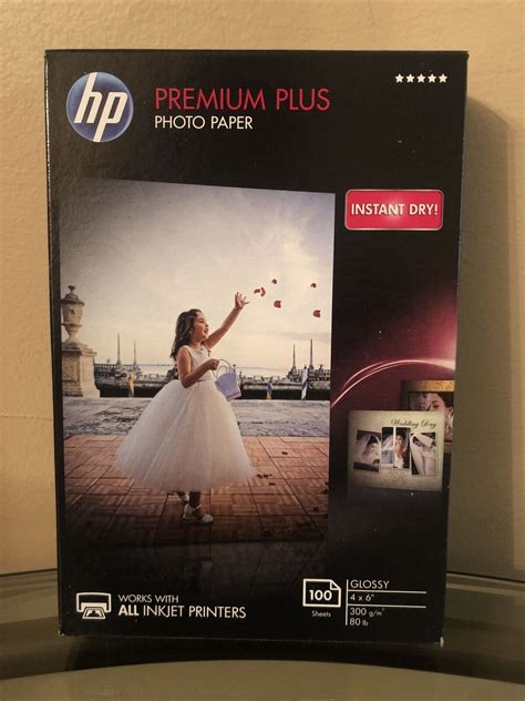 New Hp Premium Plus Photo Paper Glossy 4x6 100 Count Instant Dry