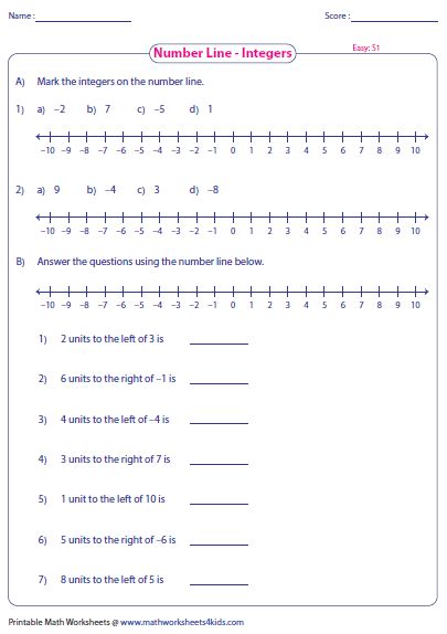 Printable Numbers Lines Integer Worksheets