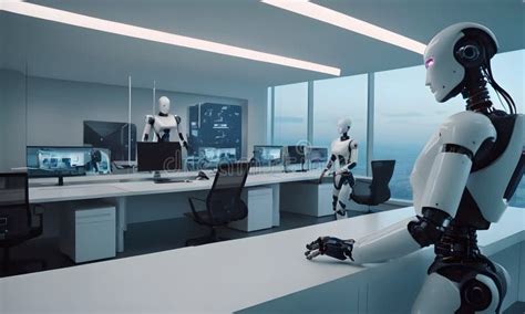 Robotic Colleagues In Futuristic Office Ai Generated Stock Image