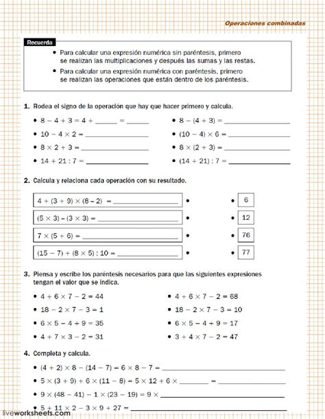 Operaciones combinadas Matemáticas worksheet You can do the exercises