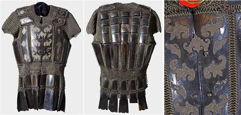 The Armor Is Made Up Of Metal And Has Intricate Designs On Its Sides