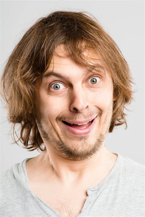 Funny Man Portrait Real People High Definition Grey Background Stock