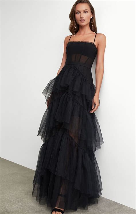 Oly Tiered Ruffle Tulle Gown Black Dresses Ball Dresses