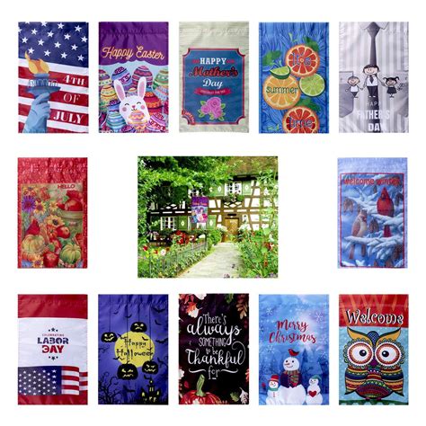12 Pack Seasonal Garden Flag Set For Outdoors 12 Inch X 18 Inch