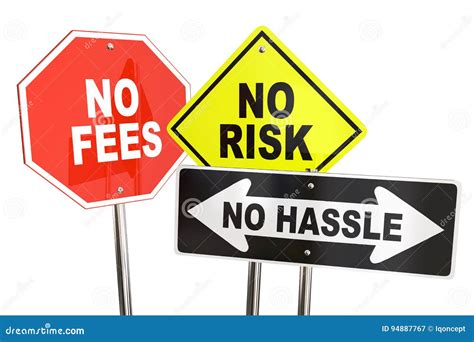 no risk fees hassle signs road street best choice 3d illustration stock illustration