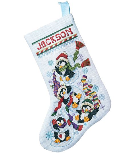 penguin joy stocking counted cross stitch kit long 14 count joann cross stitch christmas