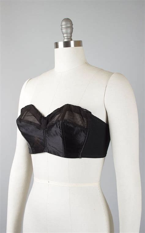 vintage 1950s strapless bullet bra 1950s black satin mesh lady marlene bustier 34c
